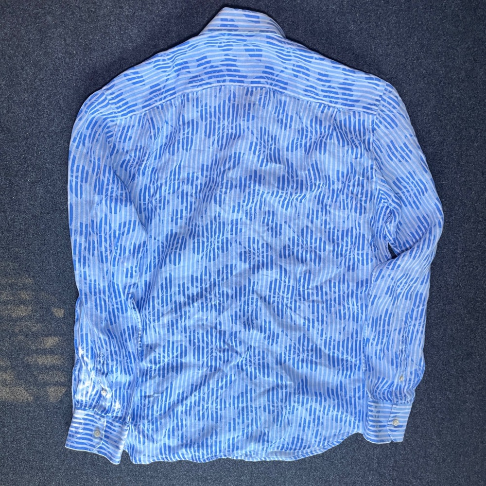 Vilebrequin Button Down Mens XL Blue Excellent Linen Striped Floral Long Sleeve - Picture 11 of 11
